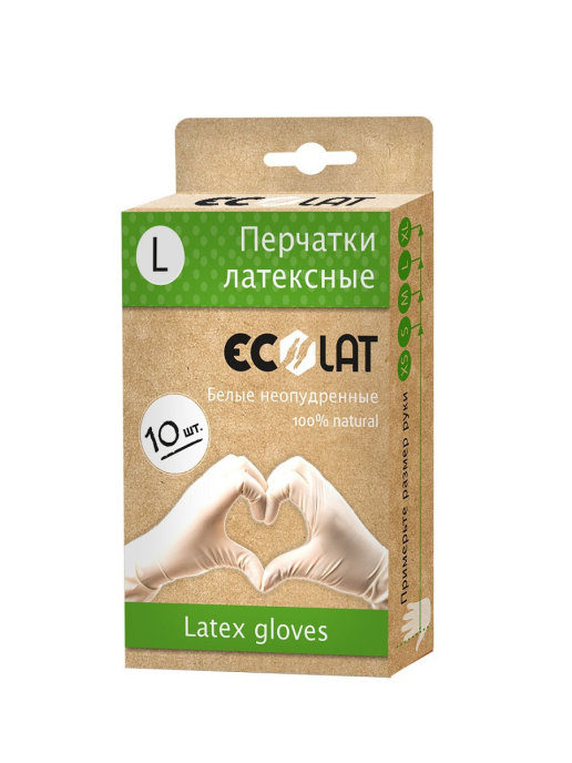 картинка Ecolat Перчатки латекс белые L 10 шт от магазина Одежда+